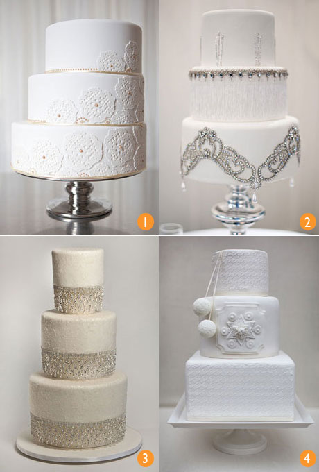 Winter Wedding Cakes 1 Miniature fondant doilies decorate the 